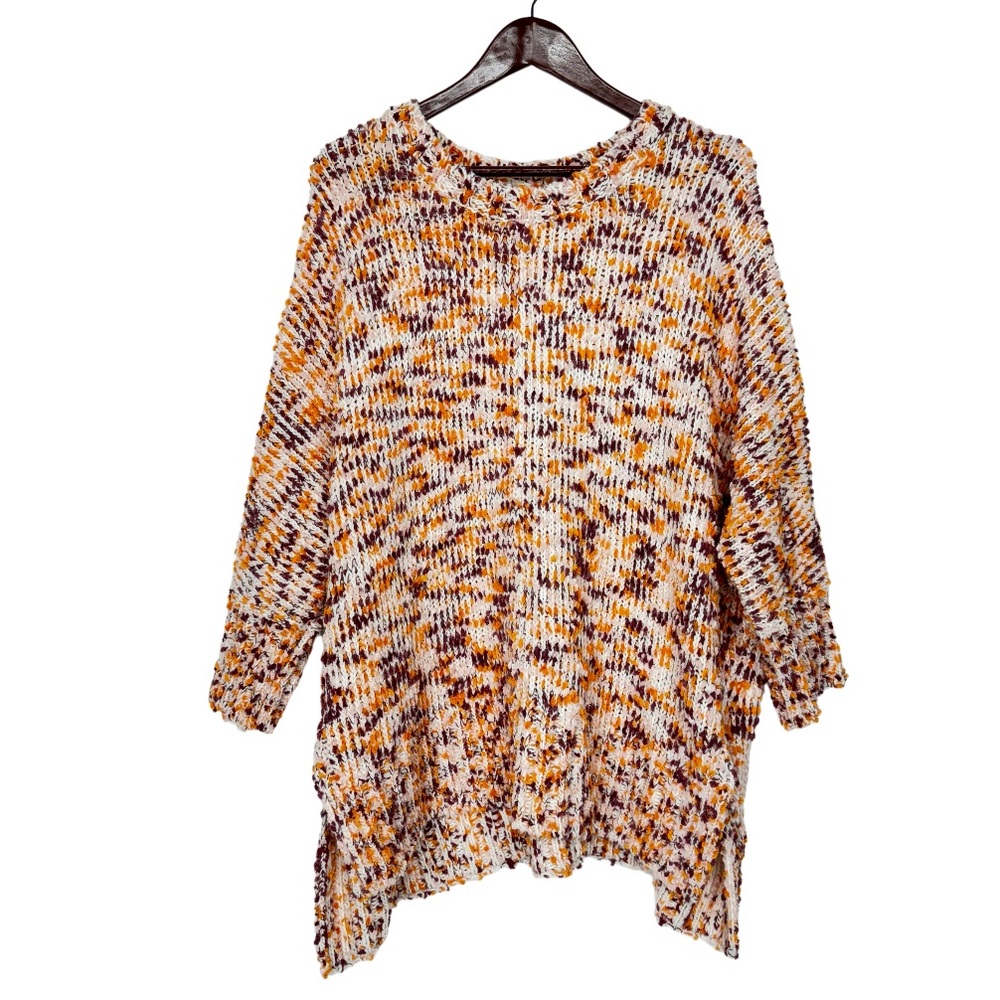Pink Lily Oversized Dolman Sleeve Confetti Sweater Orange Pink Purple White